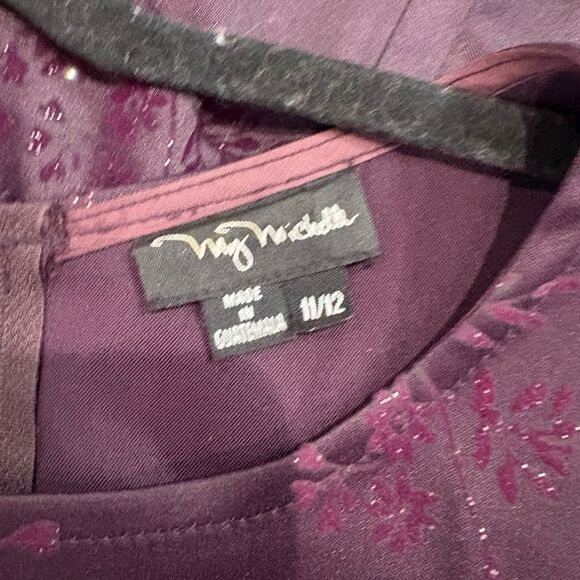 90’s Y2K Dark Plum Glitter Velvet Floral Print Mini Cocktail Dress - Picture 3 of 9